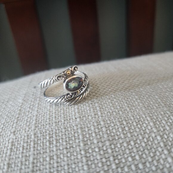 Artisan Crafted by Robert Manse S/S & 14kt gold Mystic Quartz Wrap Ring Size 10 - Picture 4 of 4